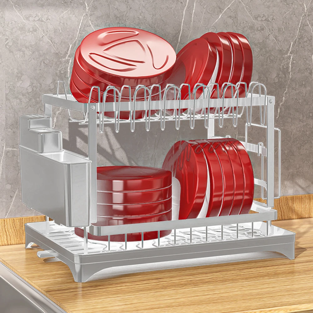 2 Tier Dish Bowl Drainer Storage Rack with Drain Basket Kitchen Dish Drying Rack Bowl Chopsticks Knife Fork Cup Storage Rack