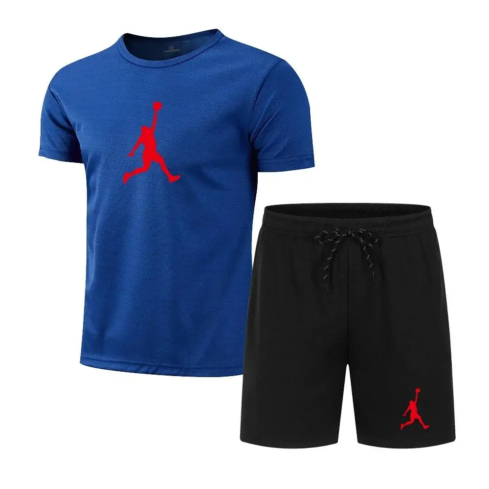 Summer Popular Men's Mesh T-shirt + Shorts Suit Sports Print Casual Fashion Short-sleeved Jogging S-3XL