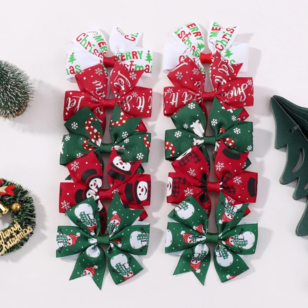 10 Teile/satz Weihnachten Haar Bögen Clips für Baby Mädchen Festliche Grosgrain-Band Santa Schneeflocke Windrad Haarnadeln Haar Zubehör – Detail 6