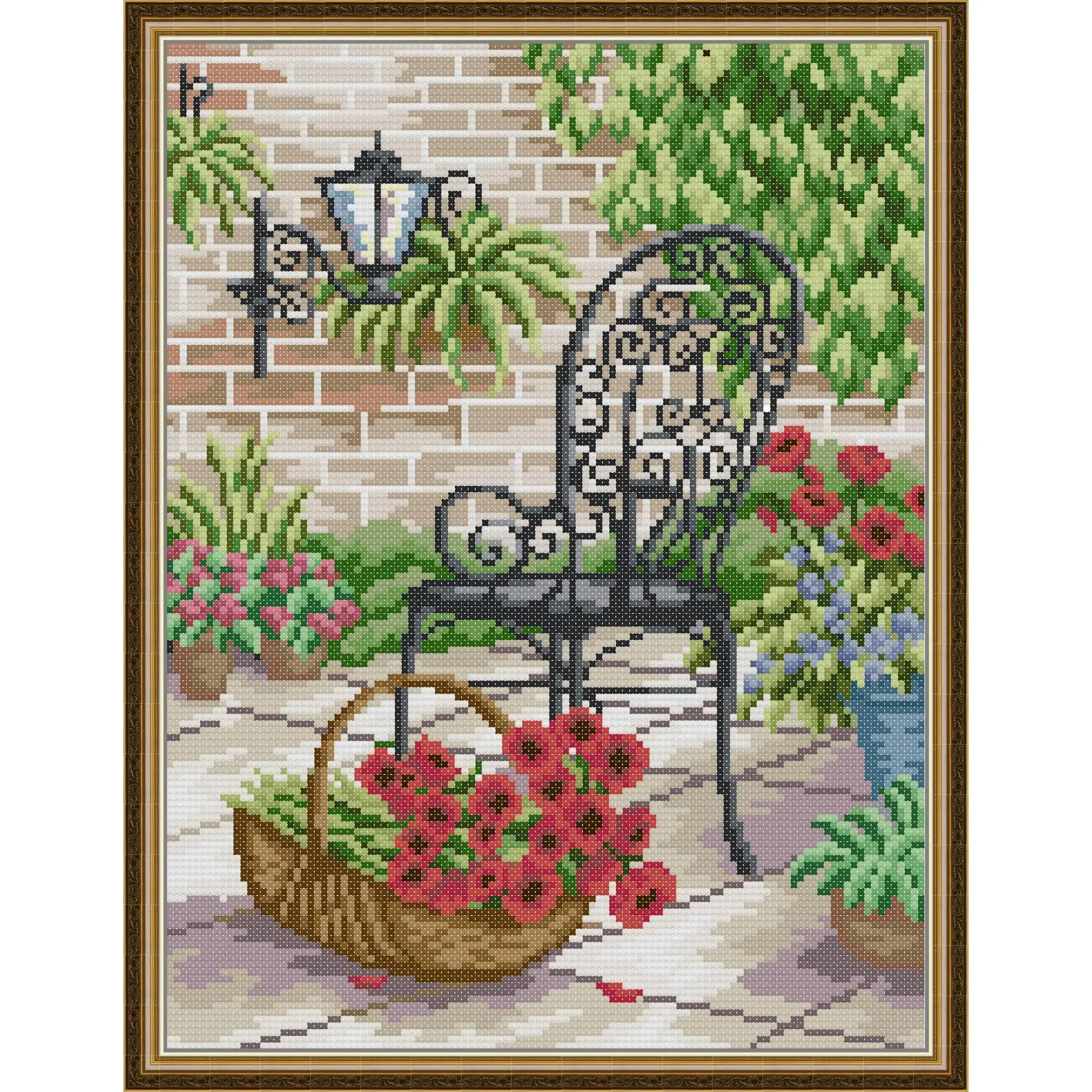 Joy Sunday Pre-printed Cross Stitch Kit Easy Pattern Aida Stamped Fabric Embroidery Set-Flowers and Wrought Iron
