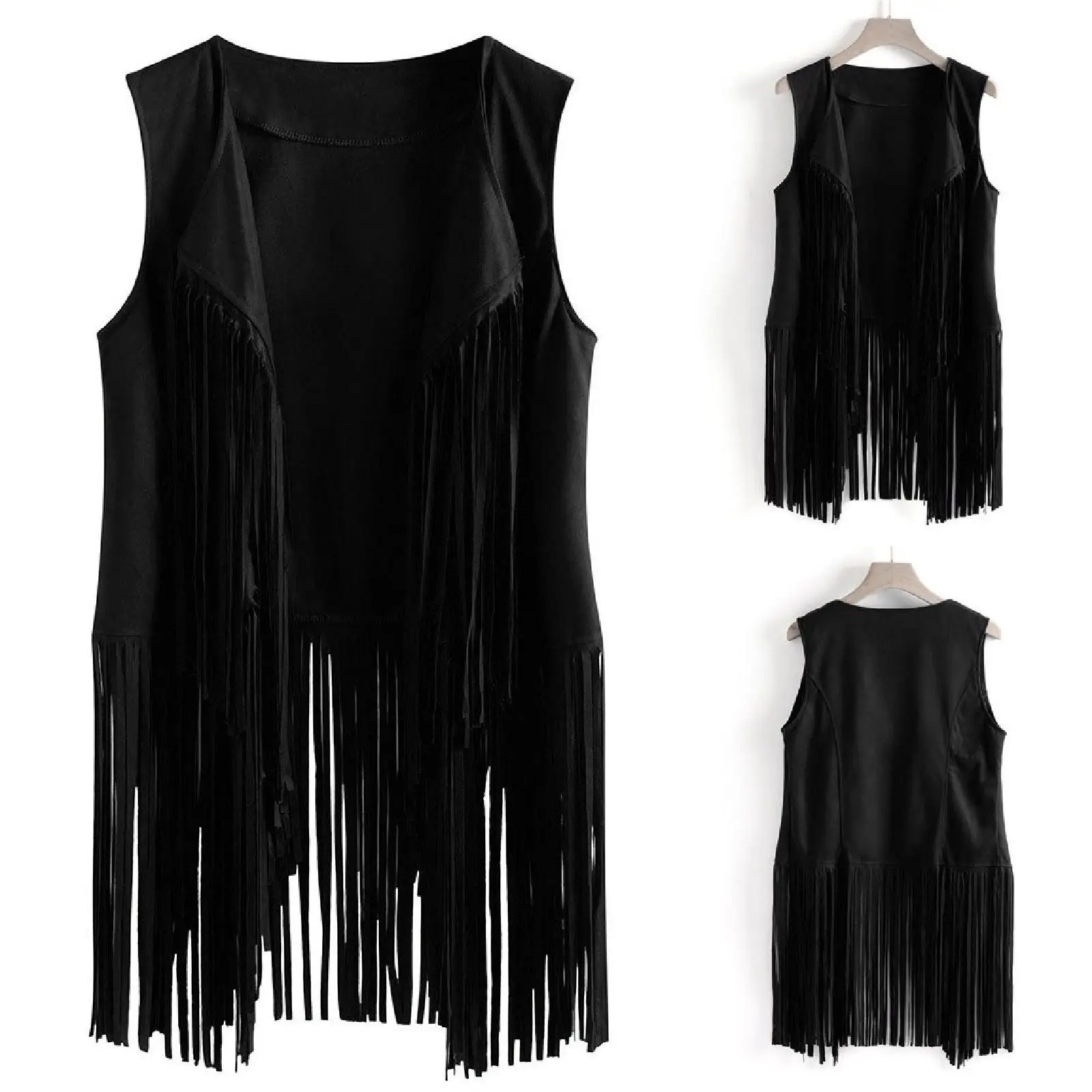 Fashion Casual Women\'s Thin Fringe Vest Solid Color Loose Cardigan Coat