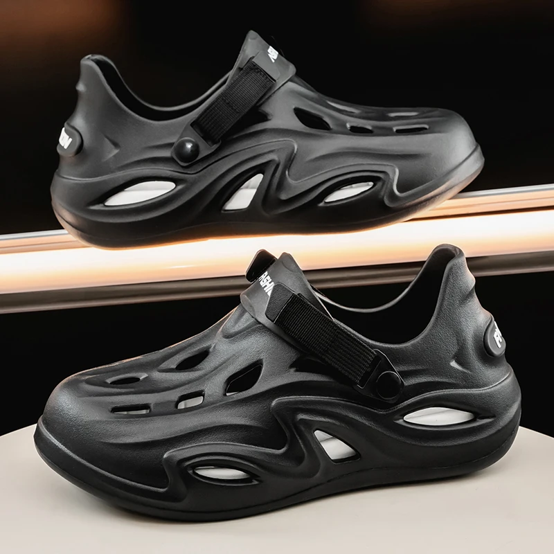 New Mens EVA Water Proof Shoes Summer Men's Solid Colors Hollow Slippers Men Slip-on Soft Sandals Man Outdoor Non-Slip Slides