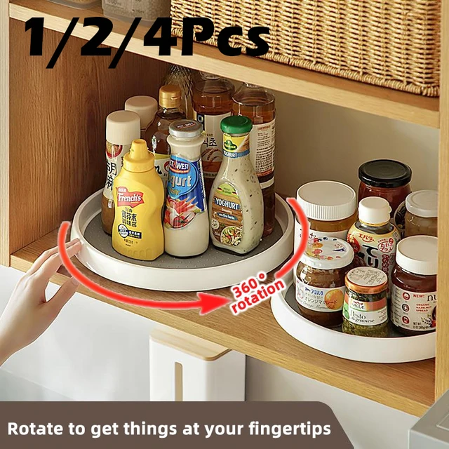 1/4 ชิ้น 360 Rotatable Anti เลื่อนเครื่องปรุงอาหารห้องครัว Rotatable Storage Rack บนโต๊ะอาหารตู้รอบ Multi Functional Storage Rack 1