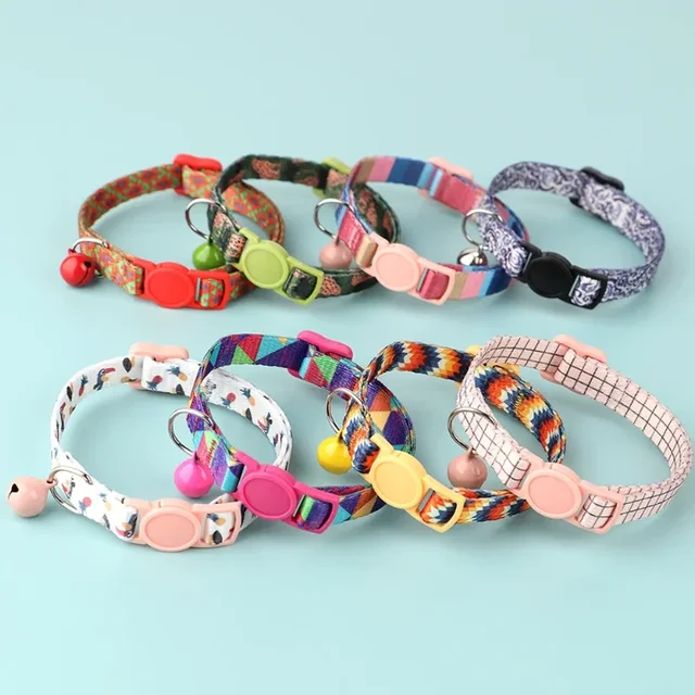 Colorful Collar Fit for Cat Puppy Necklace Adjustable 19-32cm Collar Harness Cute Pattern Pet Dog Collar with Bells Pet Supplies 1