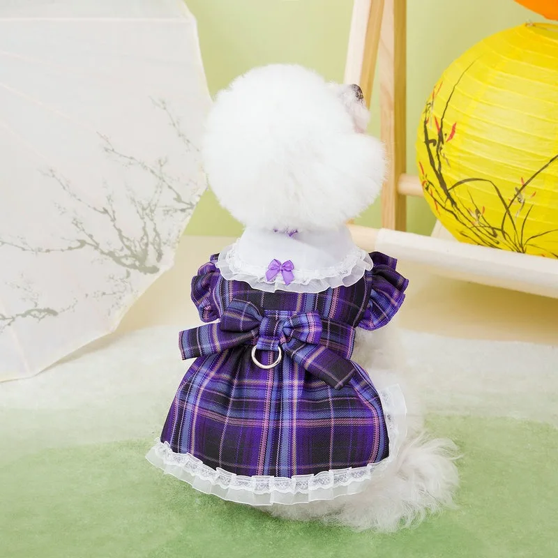 Dog Clothes Dog Costume Cat Clothes Plaid Skirt Princess Skirt with Bow for Small Dogs Cute Lace Lace Cat
