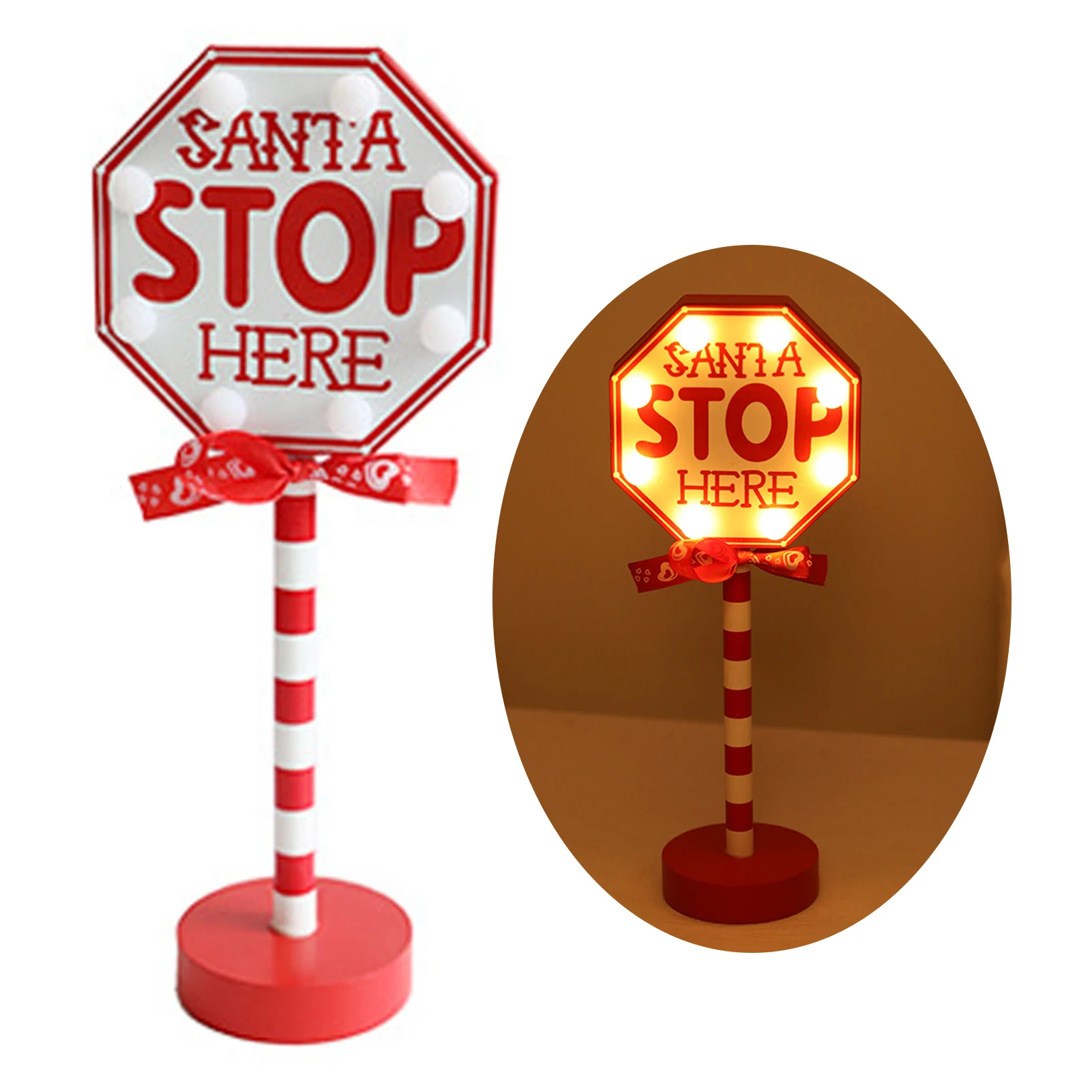 

Santa Stop Here Tabletop Wooden Christmas Sign Centerpieces LED Lamp Light Up Battery Operated Home Decor Living Room Holiday