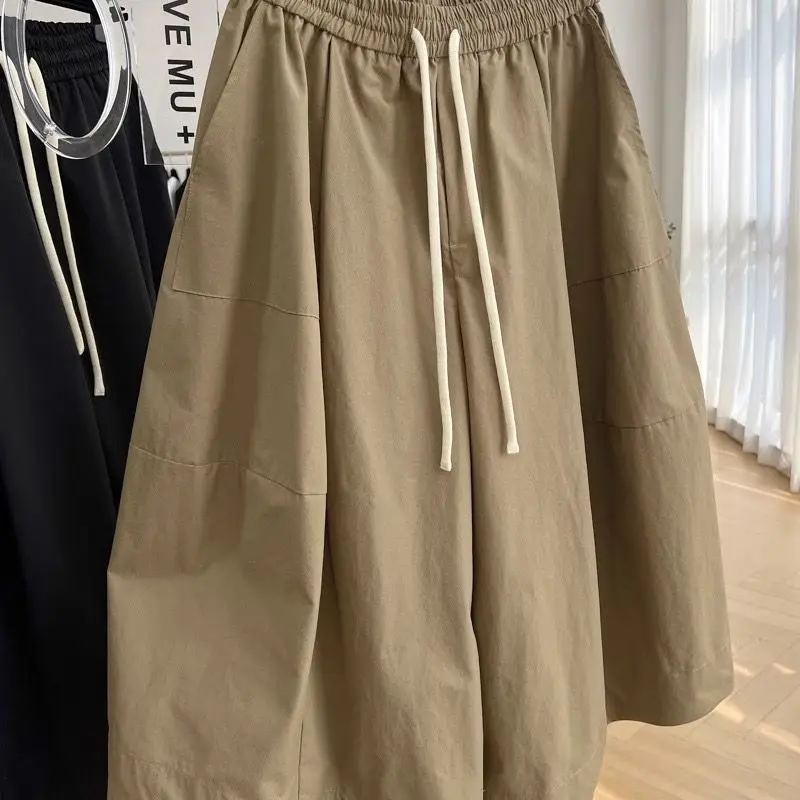 Large size design, loose A-line wide leg pants, women's summer cropped pants, skirt pants, casual pants