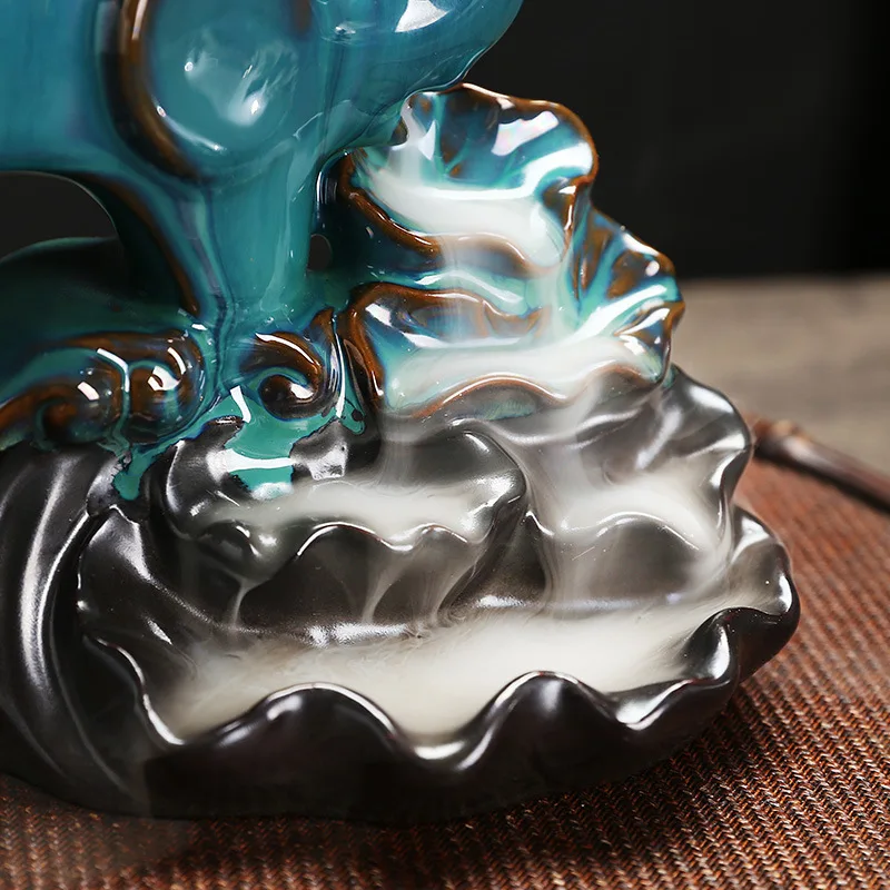 European Elephant Ceramic Backflow Incense Furnace Lotus Leaf Sandalwood Incense Holder Home Aromatherapy Base Crafts Decoration