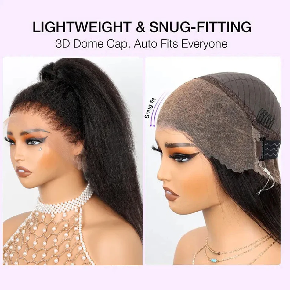 360 Lace Frontal Wig 360 Pre Cut Lace Wig Invisible Strap Glueless Kinky Straight Yaki Straight Human Hair Wigs Bleacked Knots lace front wig human hair wigs 360 lace wig