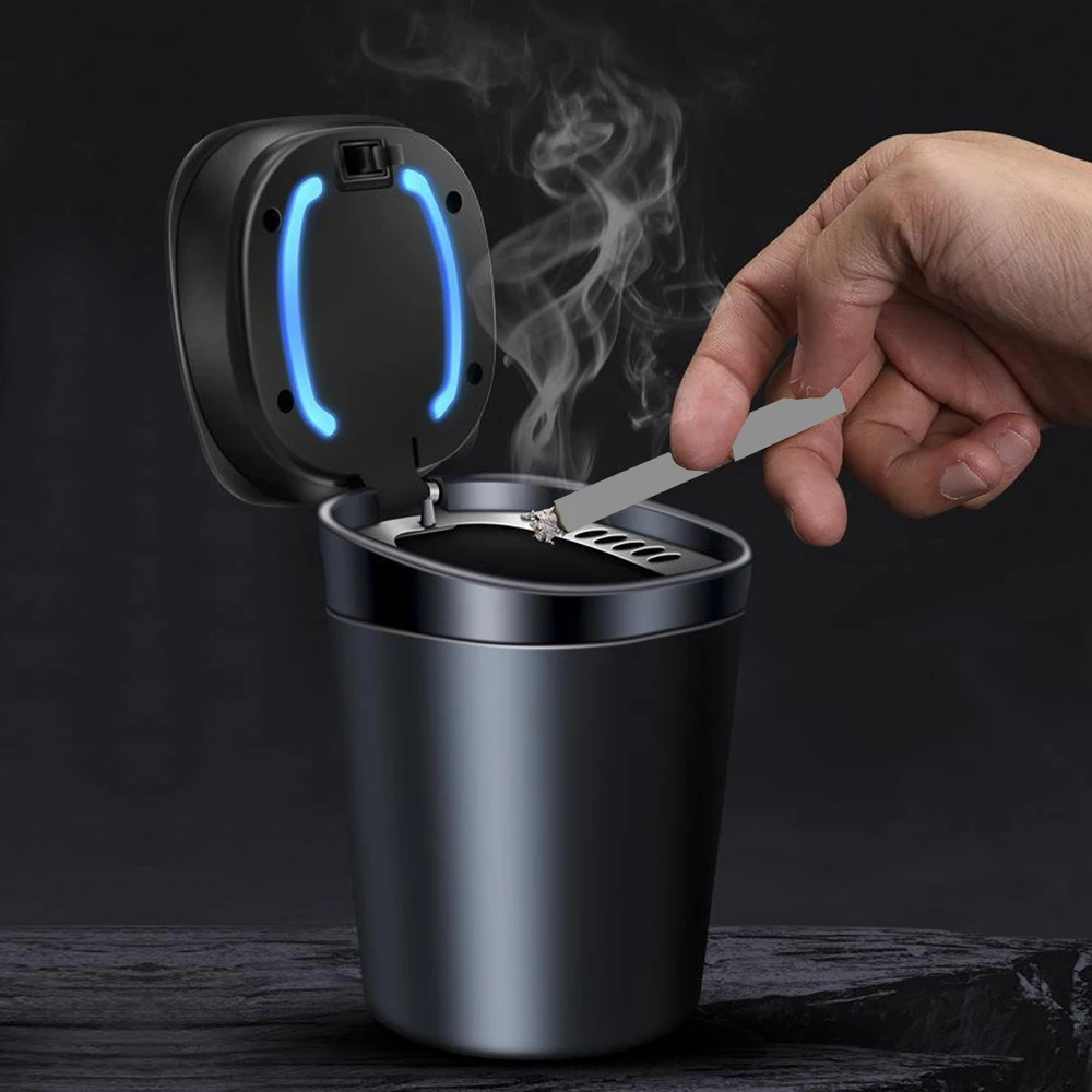 

Portable Black ABS Car Ashtray Cigarette Lighter with Blue Led Light for Most Car Cup Holder Interior Parts Car Accessories