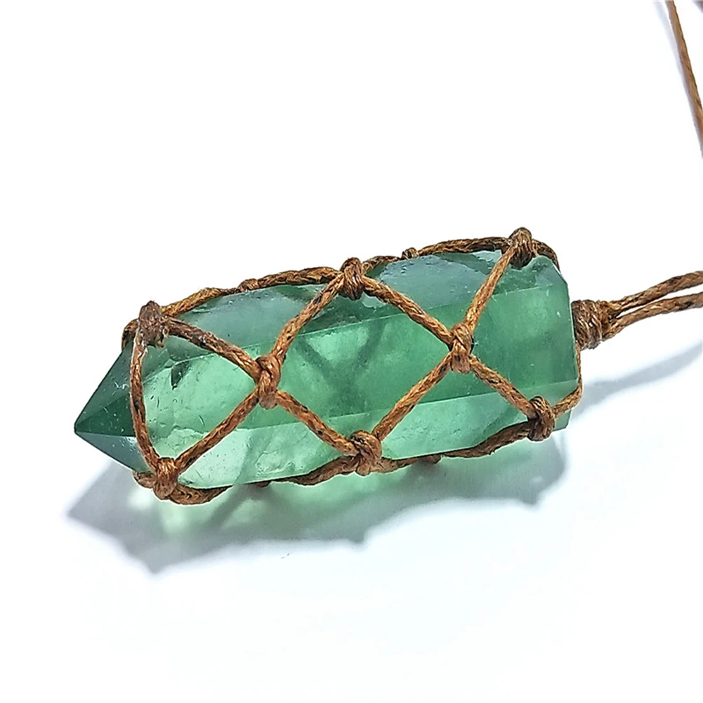 Colgante de cristal de Esmeralda Natural para hombre y mujer, Varita de piedras preciosas DT, Reiki verde, collar trenzado, Yoga, macramé