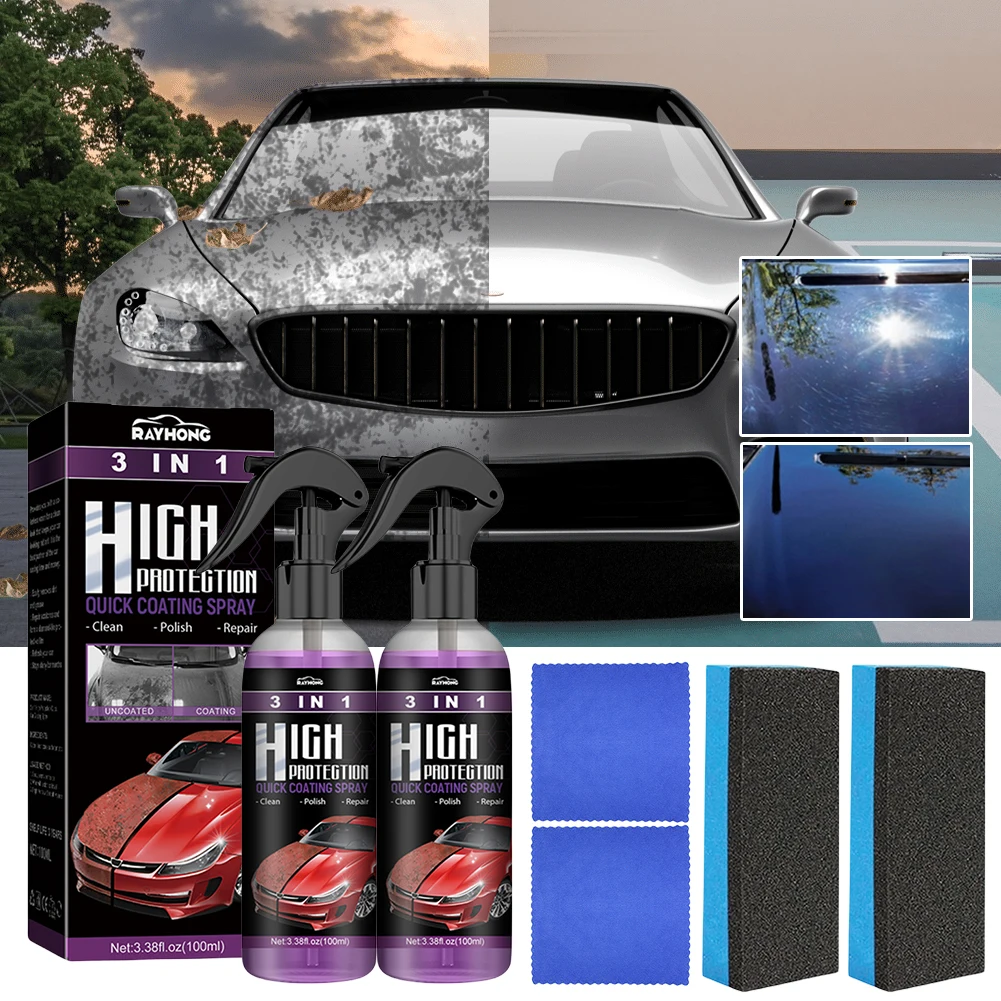 2 Set 3 In 1 Polishing Spraying Wax Car Ceramic Coating Spray 100ml Car Scratch Repair Glass Hydrophobic Coating Paint Care