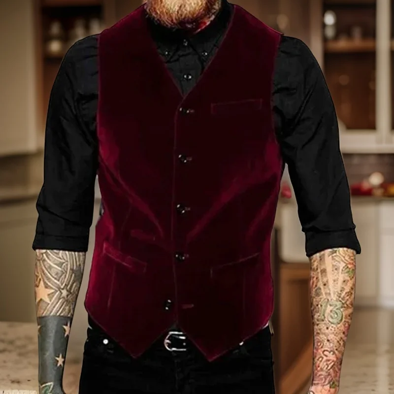 Maroon Suit Red And Black Waistcoat Waist Coat Burgundy Velvet