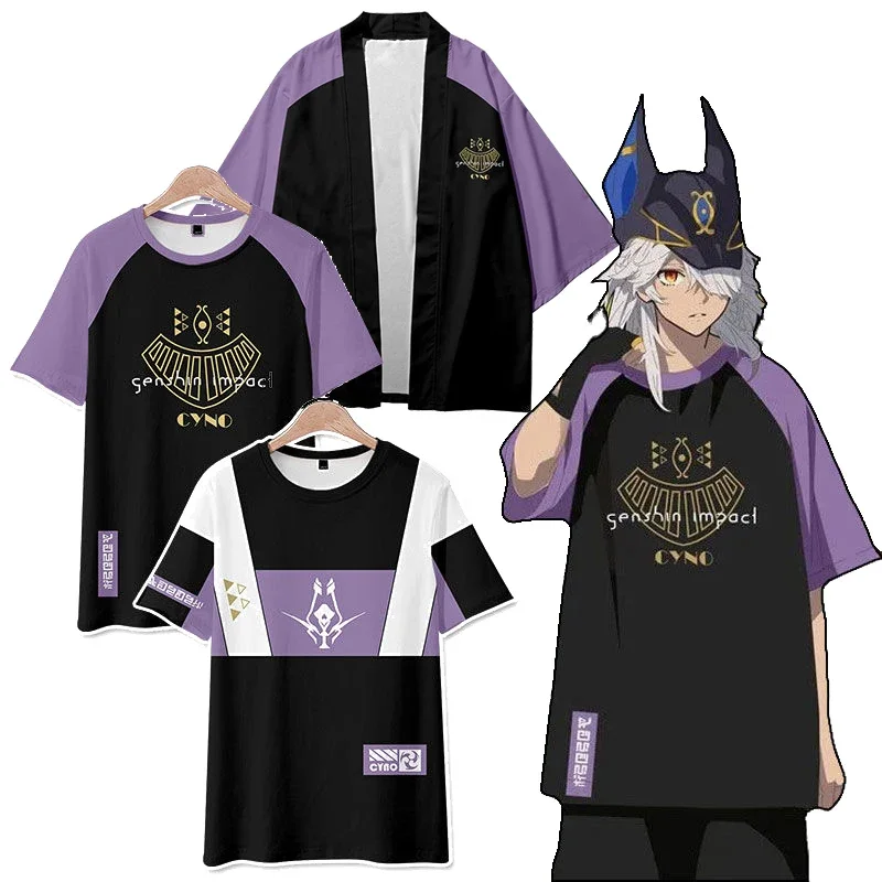 

Genshin Impact Cyno Cosplay Tops T-Shirt and Shorts Costume Kimono Shirt Haori Cloak Summer Cool Streetwear Sport Casual Suit