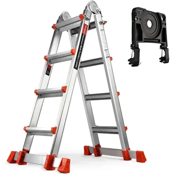 Ladder, A Frame 4 Step Extension Ladder, 17 Ft with Multi Position & Removable Tool Tray with Stabilizer Bar, 330 lbs Weight 1