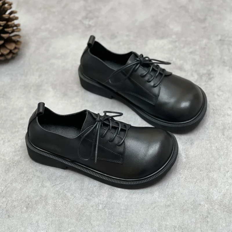 Vintage leather single shoes Cowhide soft big toe big toe shoes