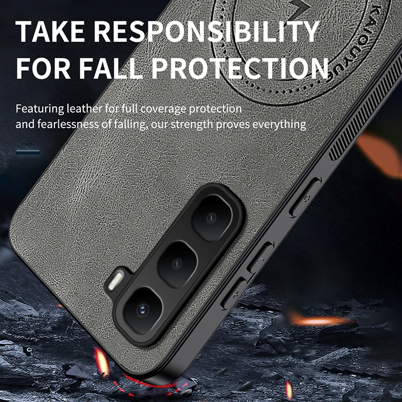 Magnetic Napa-Textured Silicone Leather Shockproof Bumper Case with MagSafe Compatibility