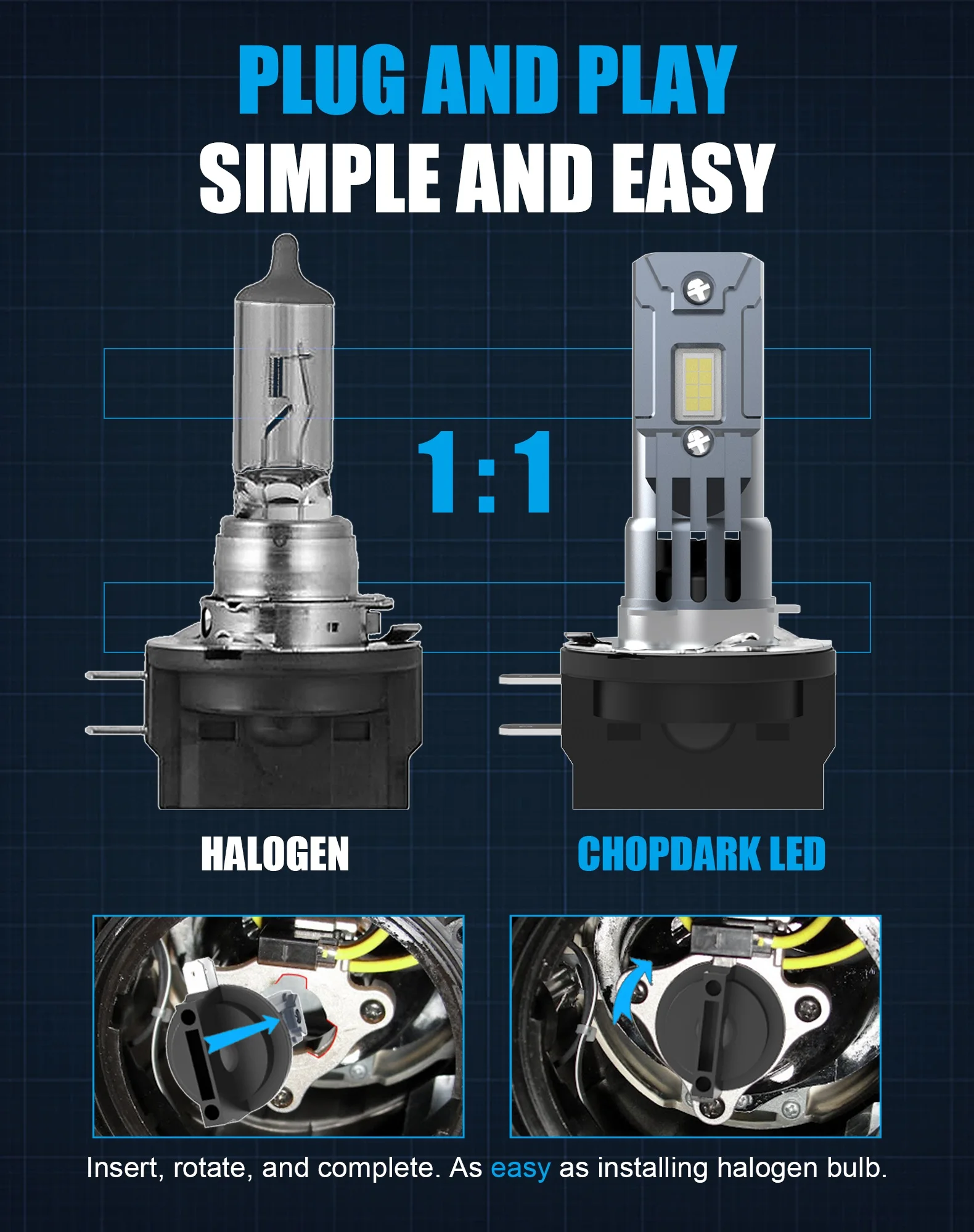 H11B LED 헤드라이트 전구 50W 20000Lm 6500k 화이트 플러그 앤 플레이 (기아, 현대용) ? 피에스타 코르사 아구스타 브루탈레 800, 2팩