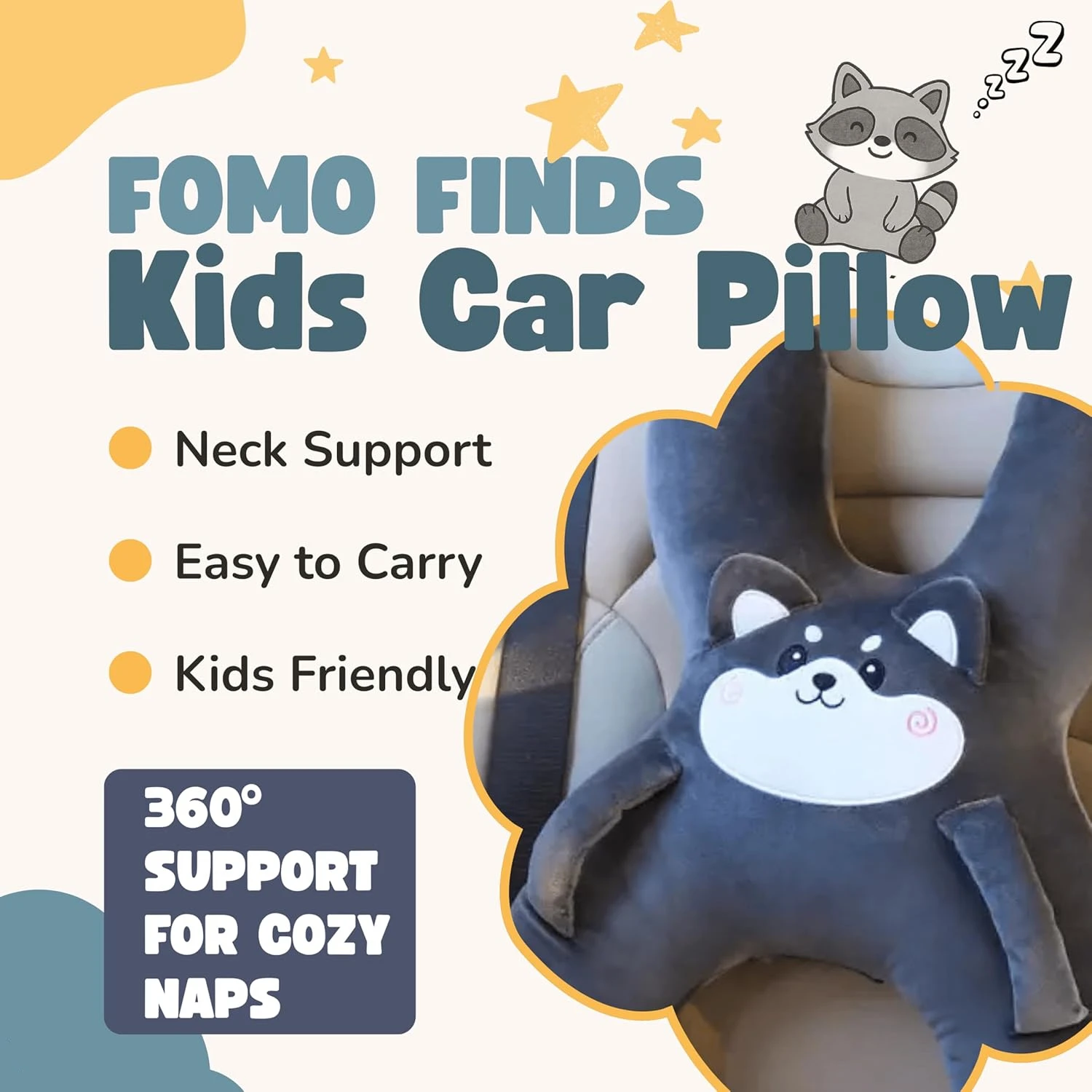 Kids Car Neck Pillow with Seat Belt Safety Sleep Aid Prevent Leaning Head Back Seat Sleeping Comfort During Long Distance Trave