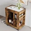 Mid-Century Modern Style Movable Side Cabinet Sofa, Household Brown Trolley Storage Locker And Shelf For Living Room 2