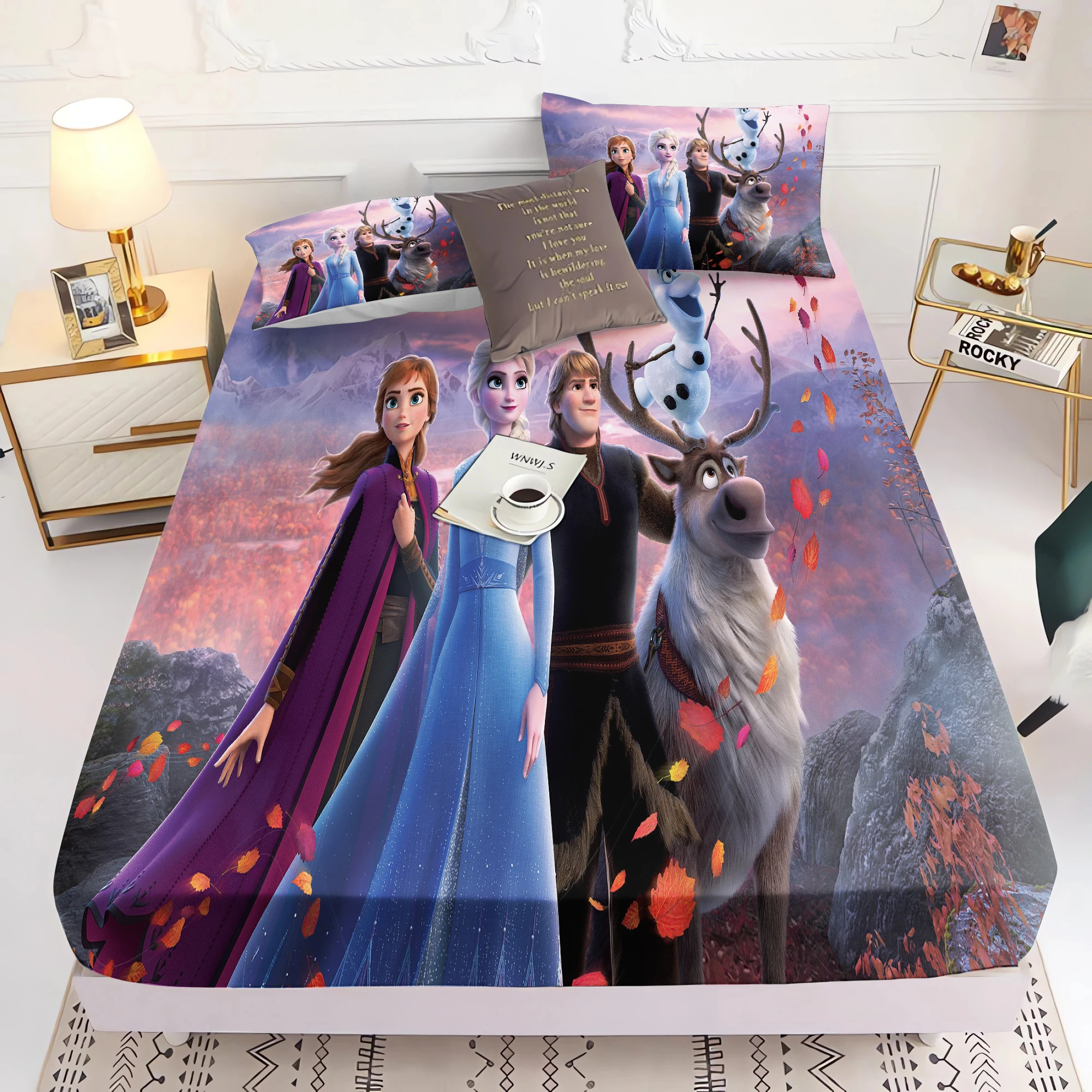 Frozen Princess Elsa Fitted Sheet 100% Polyester Bedding Set With Pillowcase Suitable For Children And Adults Anime Kawaii 3