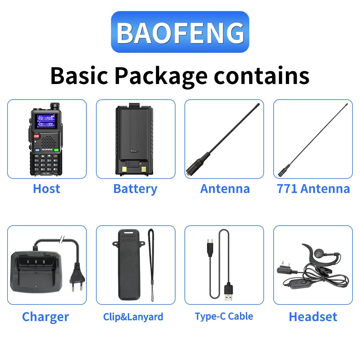 4PCS BAOFENG GM-5RH GMRS UV-5RH Walkie Talkie Wireless Copy Frequency Type-C Long Range 999CH NOAA Weather Receiver Ham Radio 6
