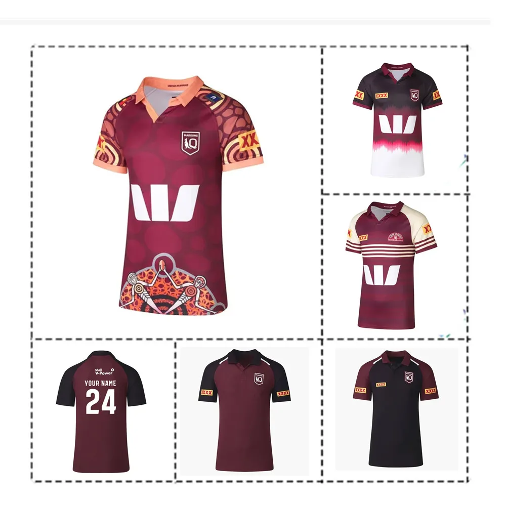 Queensland Maroons Indigenous Training Polo Captains Run Rugby Jersey Men's Size:S-5XL （Print Name Number）