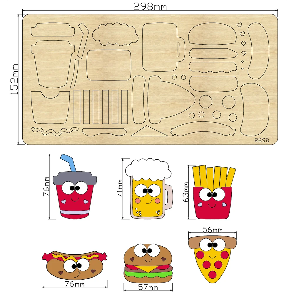 

Fast Foods Wooden Cutting Dies Scrapbooking DIY Suitable For Common Die Cutting Machines On The Market / R698