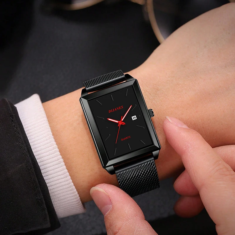 Minimalist Men Fashion Ultra Thin Watches Simple Men Business Stainless Steel Mesh Belt Quartz Watch Leisure Men Watch 6