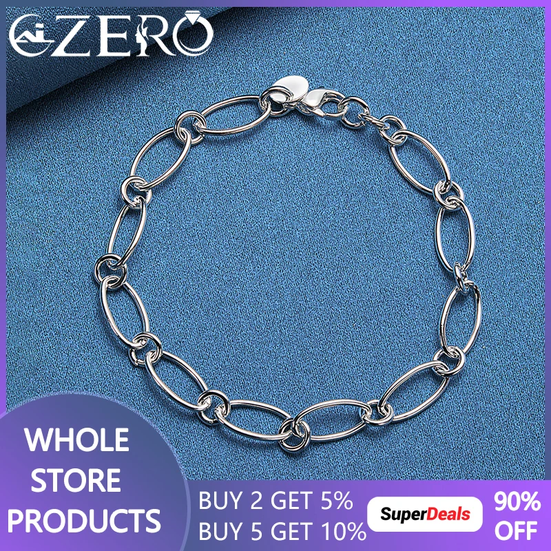 

ALIZERO 925 Sterling Silver Long Link Chain Bracelet for Women Fashion Wedding Party Classic Simple Charm Jewelry Birthday Gift