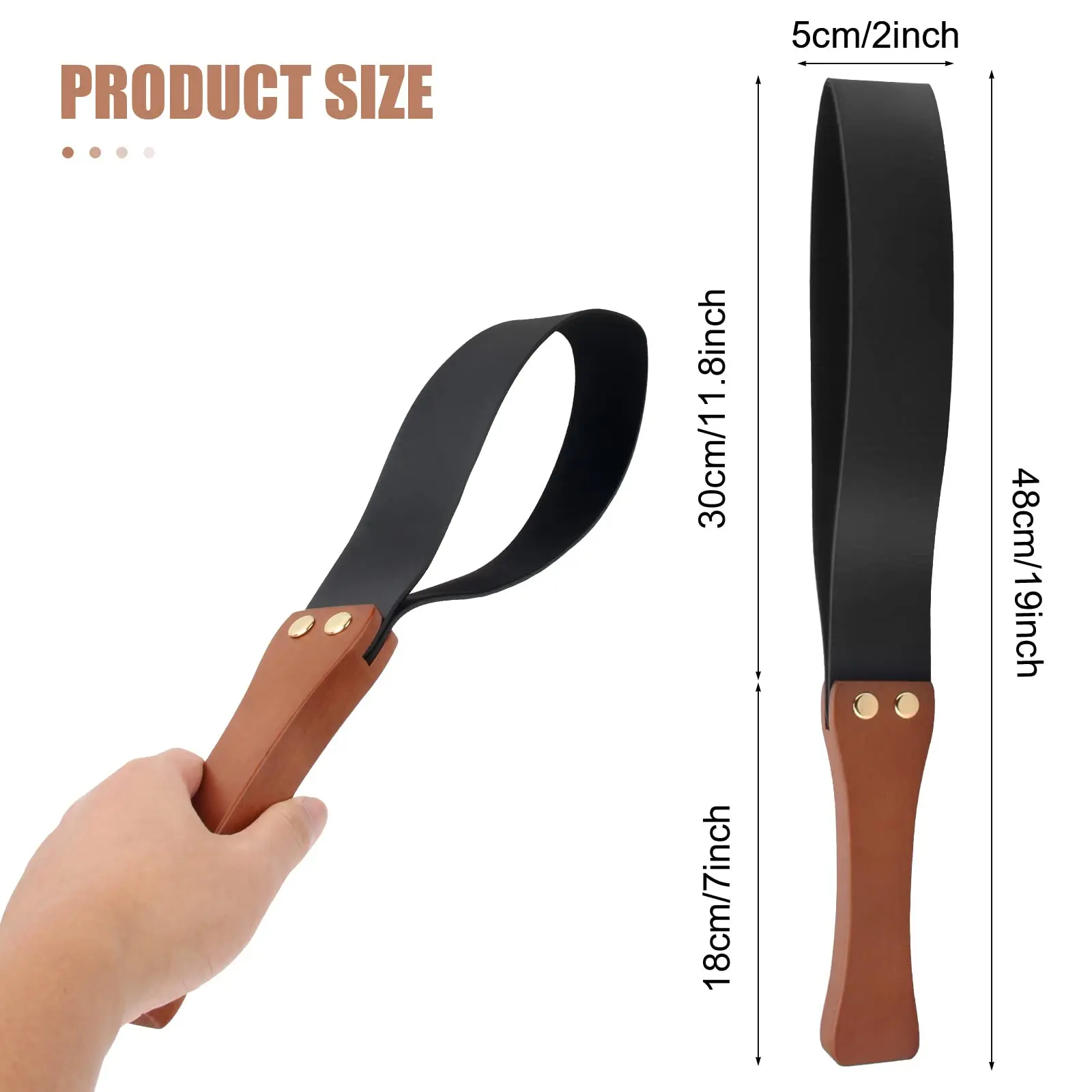 Riding Crop for Horses, Leather Paddle with Anti-Slip Wooden Handle, 19'' Equestrianism Crops 3