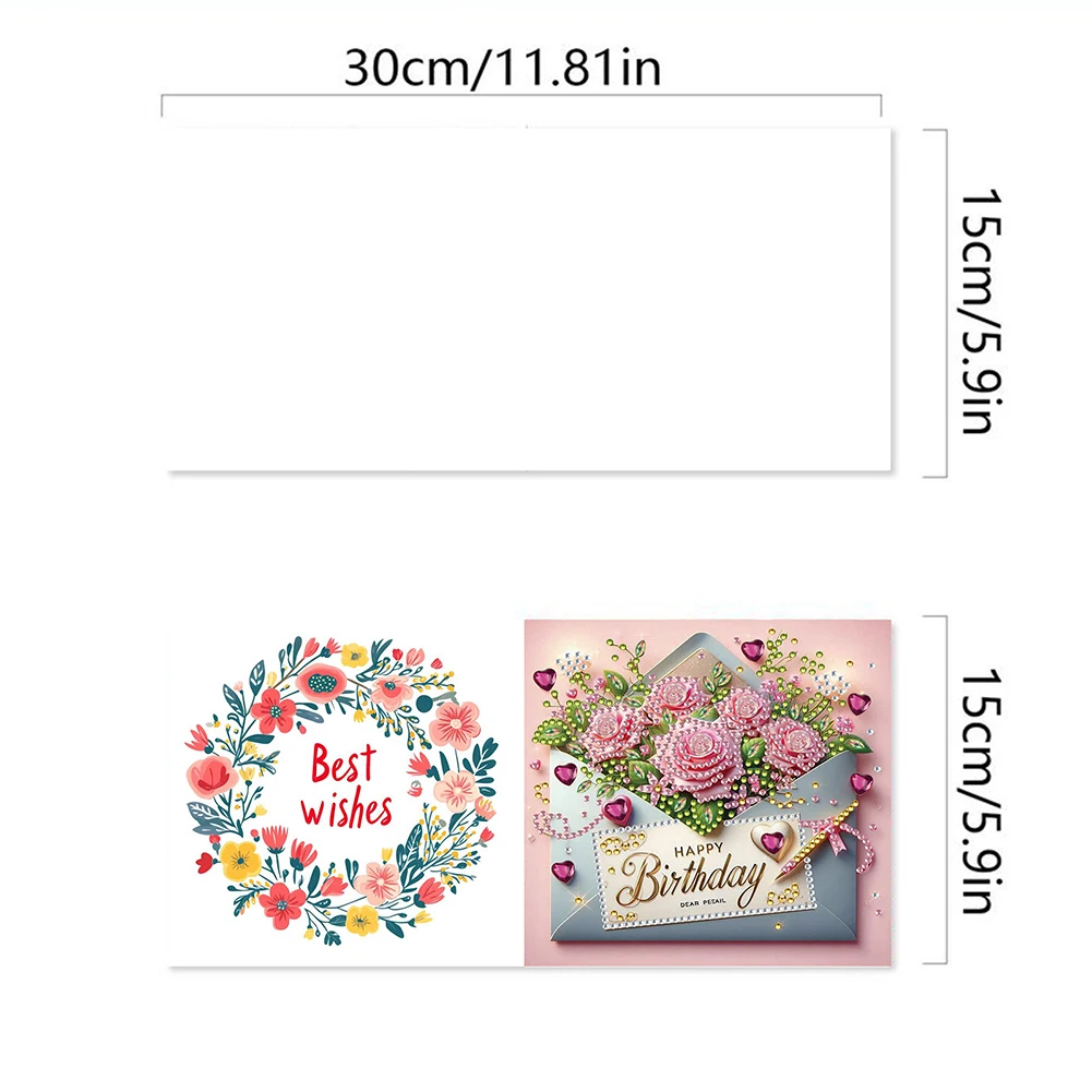 생일 축하 라인석 그림 카드 키트, 다이아몬드 드로잉 카드, 가족 친구 선물용 인사 카드, 6 개