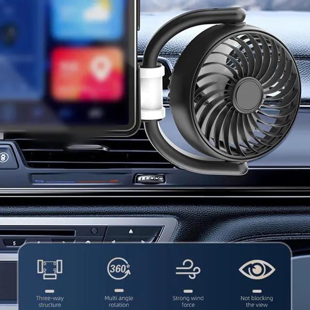 Adjustable Airflow Car Fan Summer Cooling Picnic Comfort 360-degree Rotation Low Power Consumption 150 Cm Cable Length 6