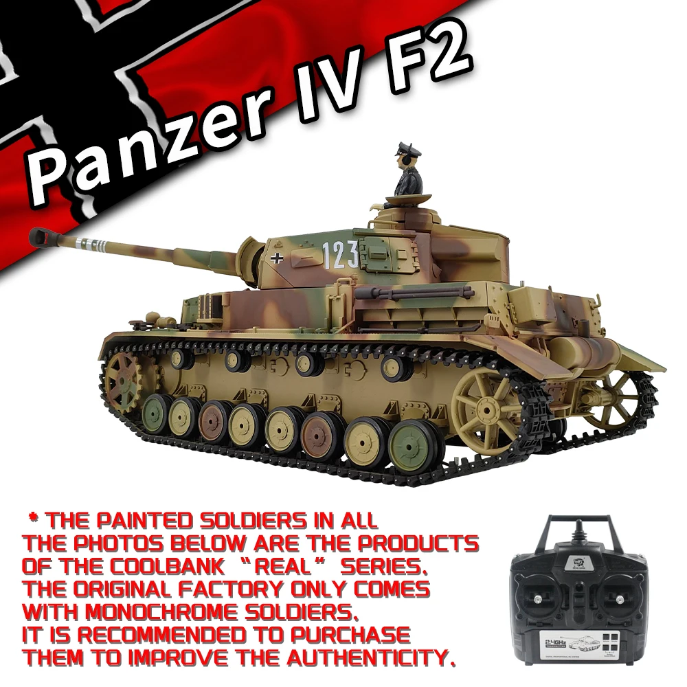 COOLBANK 커스텀 RC 탱크 사격 BB 스모크, 독일 PanzerIV F2 탱크 모델, 3859-1 2.4Ghz 리모컨 탱크, DIY 장난감, 1/16 체중계