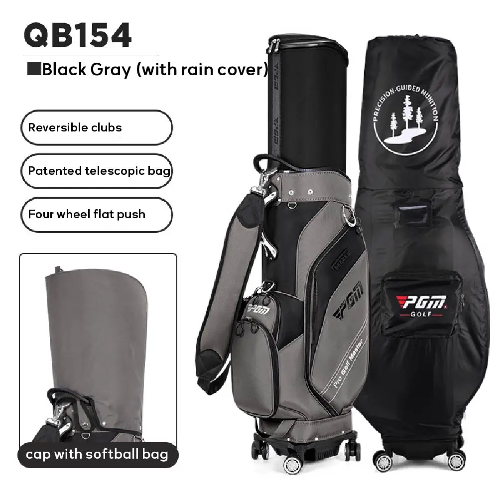 PGM Golf Telescopic Bag,Men and Women Hardshell Ball Bag,Portable Large Capacity Four-wheel Flat Push Golf Bag with Rain Cover 5