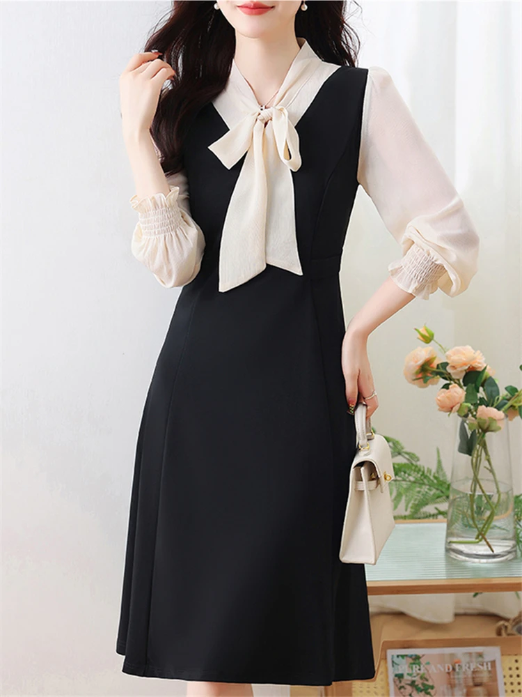 

Versatile Fashion Style Slim Fit Brief Long Sleeve Dress 2023 Spring Autumn New High-end Professional Elegant Midi Dress