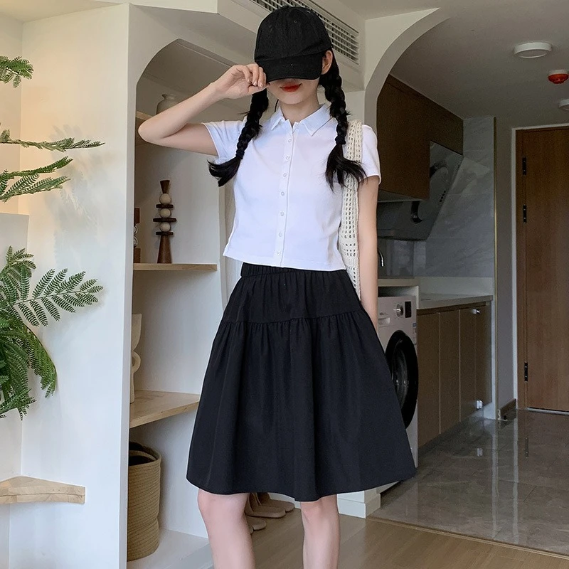N2026 Women Summer Thin New Small A-Line Half-length Sports Skirt Tibetan Short Skirt High Waist Polyester Fiber A-Line Skirt