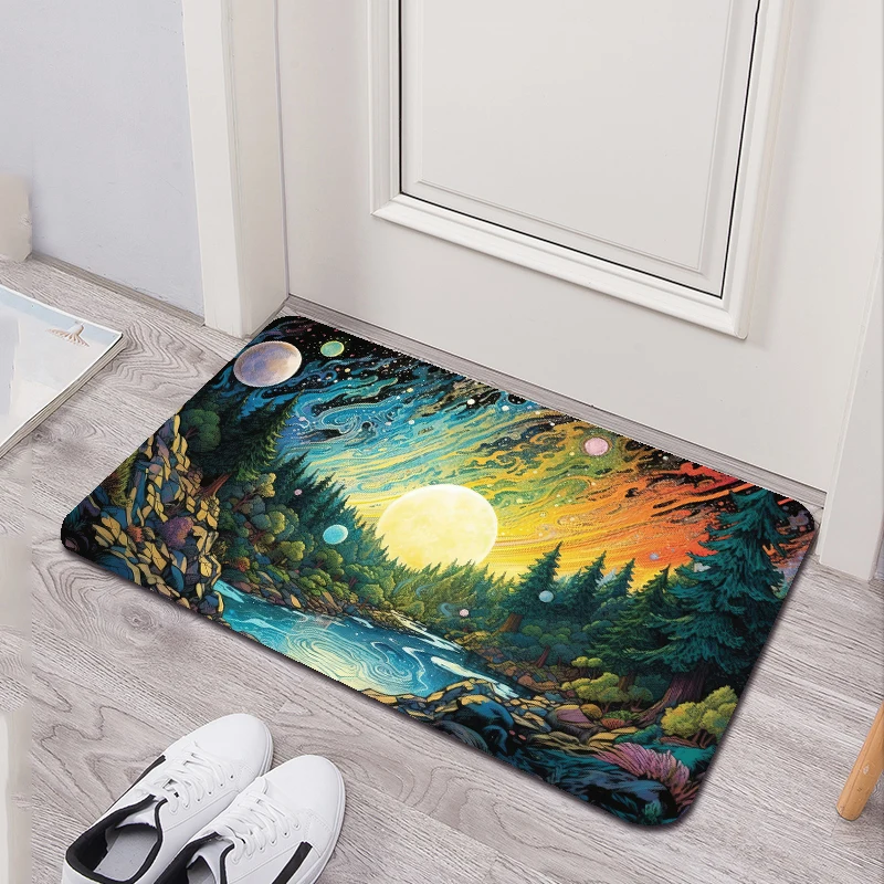 

Landscape Illustration Bathroom Mat Modern Style Soft Bedroom Floor House Laundry Room Mat Non-Slip Entrance Welcome Doormat