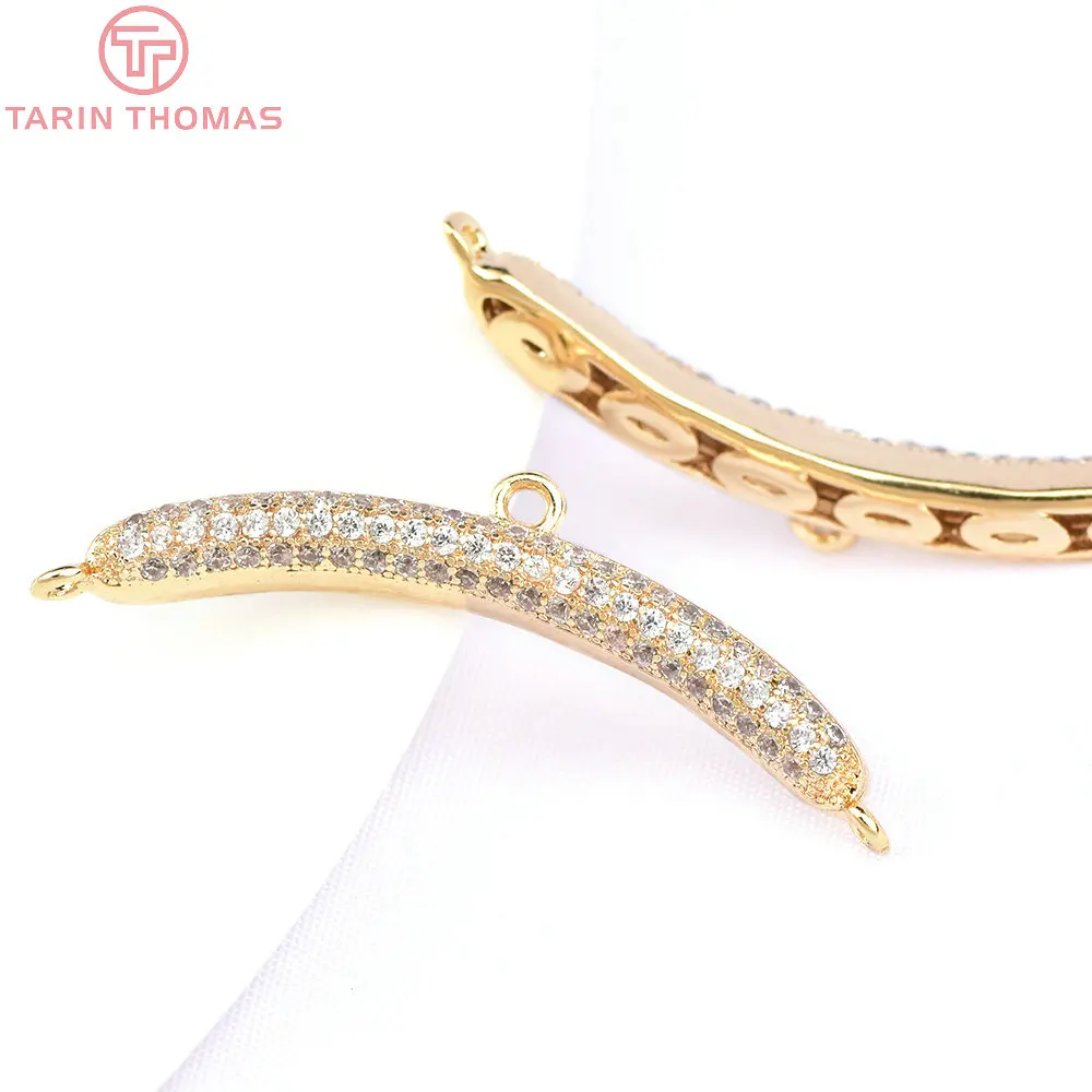 

(6338) 2PCS 29x3MM 24K Gold Color Brass with Zircon Stick Connector High Quality Jewelry Making Findings Accessories Wholesale