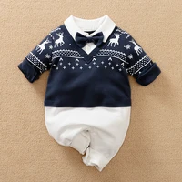 Newborn Gentleman Style Clothes Spring And Autumn Long Sleeved Pure Cotton Jumpsuit British Handsome Baby Boy Wedding Costume