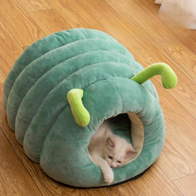 Cute Pet Nest Warm Soft Plush Cat Bed Cartoon Caterpillar Warm Thick Dog House Cat House Foldable Washable Pet Supplies Cat Tent 3