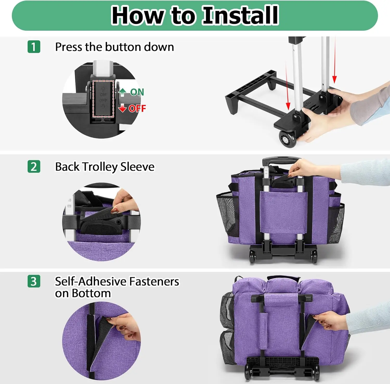 Rolling Cleaning Bag with Detachable Trolley, Portable Cleaning Cart on Wheels for Supplies,Professional Caddy