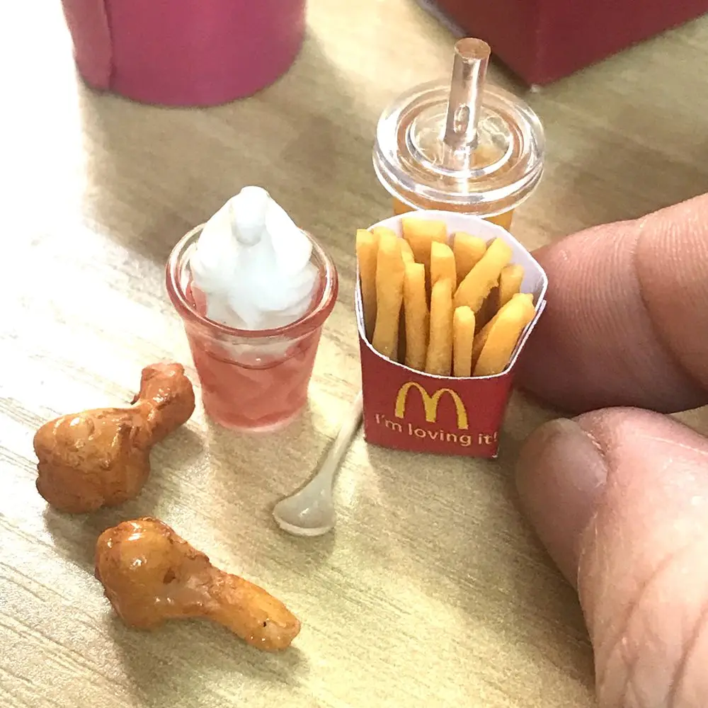 NEW 1/6 Scale Dollhouse Miniature Fried Chips Chicken Leg Ice-cream Orange Juice Mini Fast Food for Doll House Kitchen Play Toys 5