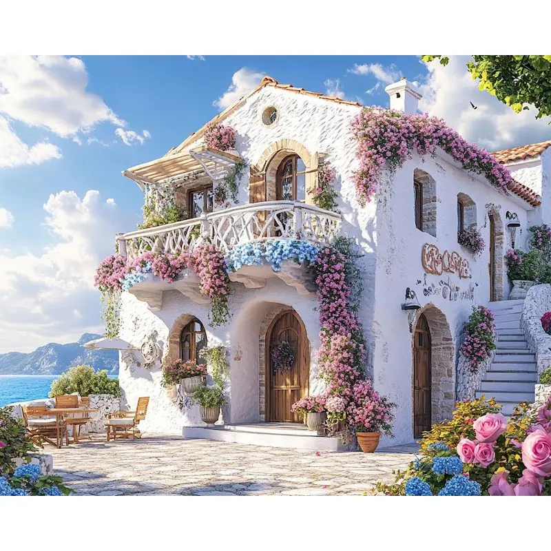 SDOYUNO Diamond Painting House Mosaic Scenery DIY 5D Full Square Round Drill Embroidery Landscape Bedroom Room Decor diamond art painting kit diamond painting set diamond painting