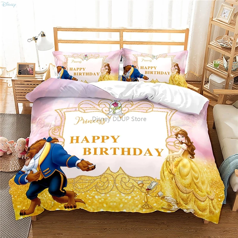 Beauty and The Beast Bedding Set Cartoon Disney Movie Pattern Duvet Cover Pillowcase Europe USA Australia King Size Bed Linens