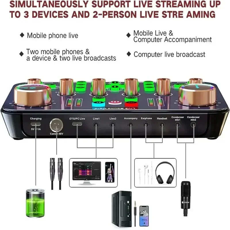 노래 하이 퀄리티 라이브 사운드 카드용 USB 레코드, 오디오 인터페이스 믹서, DJ 디지털 효과 소음 감소 콘솔