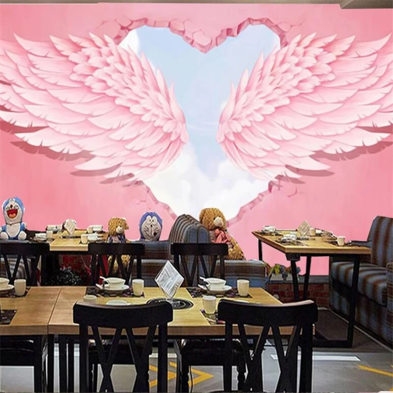 Custom mural papel de parede Retro 3D pink love angel wings tooling background large green Self Adhesive wallpaper Waterproof |