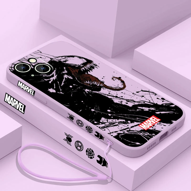 thumbnail image 1 of Funda de teléfono de superhéroe Marvel Venom Cool para Apple iPhone 15 14 13 12 11 Pro Max Plus 8 7 SE Liquid Left Rope Capa Cover, 1 of 5