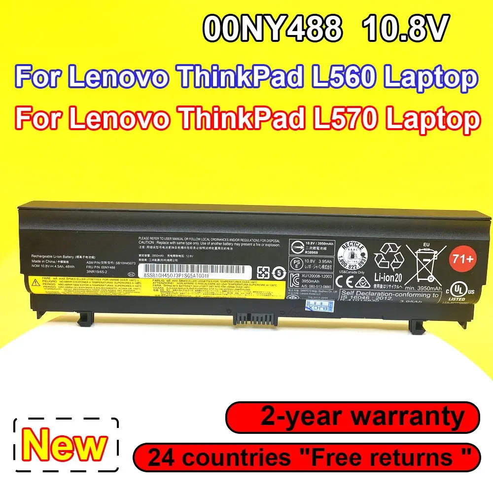 

New 00NY489 00NY486 00NY488 Laptop Battery For Lenovo Thinkpad L560 L570 Series SB10H45073 SB10H45074 SB10H45071 10.8V 48Wh 71+