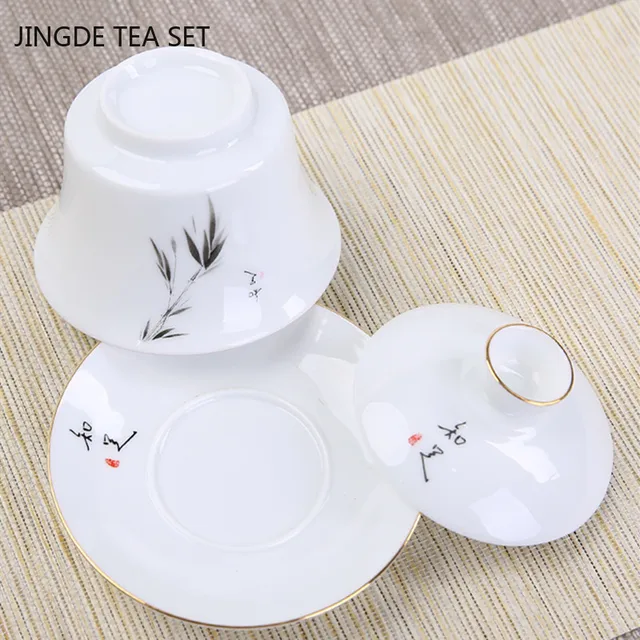 Jingdezhen Ceramic Gaiwan Tea Bowl Fehér Porcelán Készítő Borítóval Teáscsésze Kínai Teakészlet Háztartási Italkészletek - Image 6